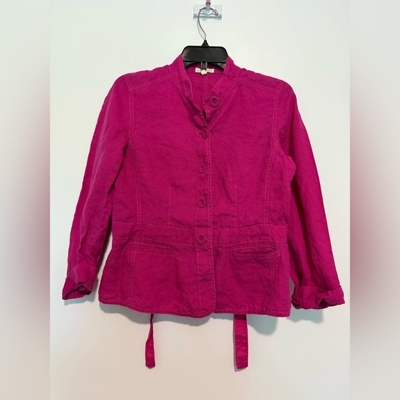 Jackets & Blazers - Eileen Fisher Jacket Womens S Small Pink Irish Linen Big Buttons Cinch Tie Waist